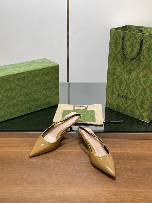 GG HIGH SLINGBACK 4.5 CM IN DIJON YELLOW GLOSSY CALFSKIN