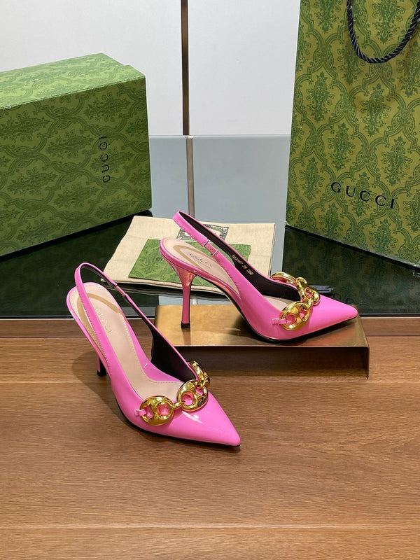 GG HIGH SLINGBACK 10,5 CM IN PELLE DI VITELLO LUCIDA ROSA FUSICA