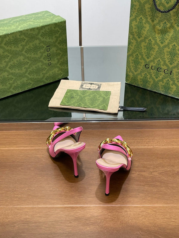 GG HIGH SLINGBACK 10,5 CM IN PELLE DI VITELLO LUCIDA ROSA FUSICA