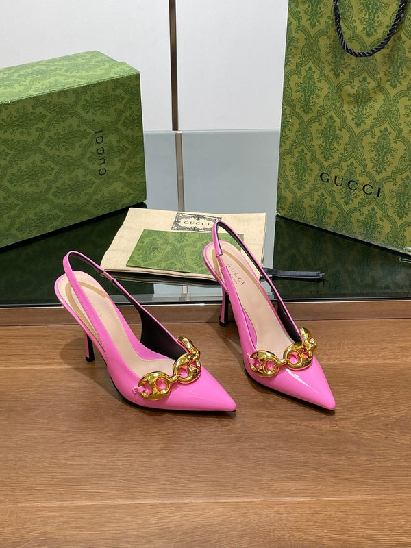 GG HIGH SLINGBACK 10,5 CM IN PELLE DI VITELLO LUCIDA ROSA FUSICA