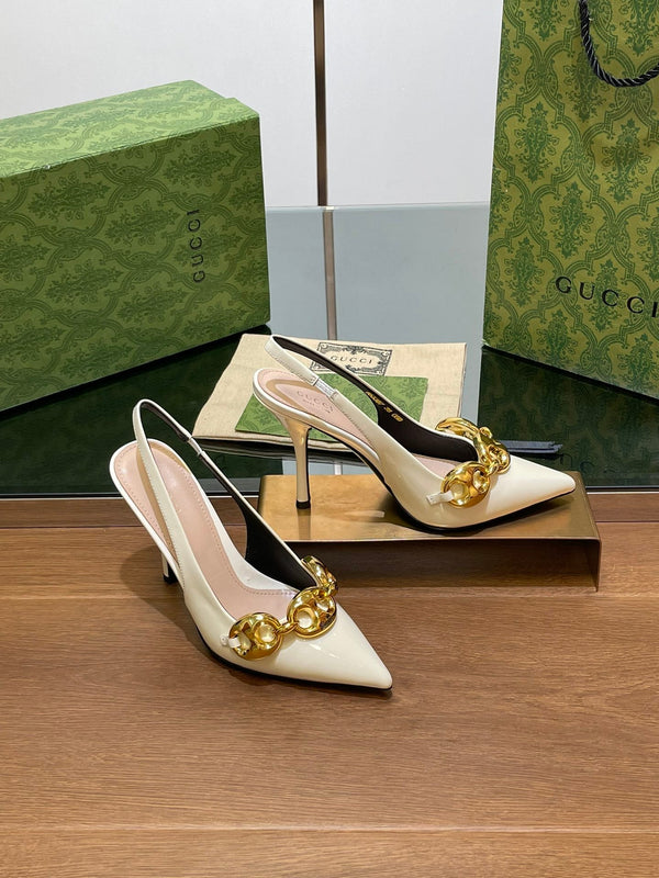 GG HIGH SLINGBACK 10,5 CM IN PELLE DI VITELLO LUCIDA BIANCA
