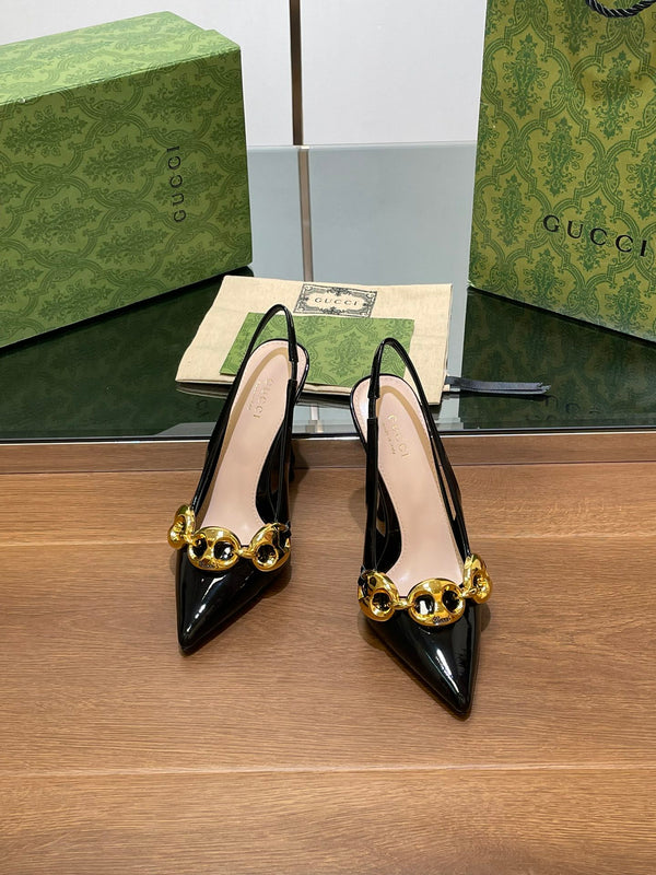 GG HIGH SLINGBACK 10,5 CM IN PELLE DI VITELLO NERA LUCIDA