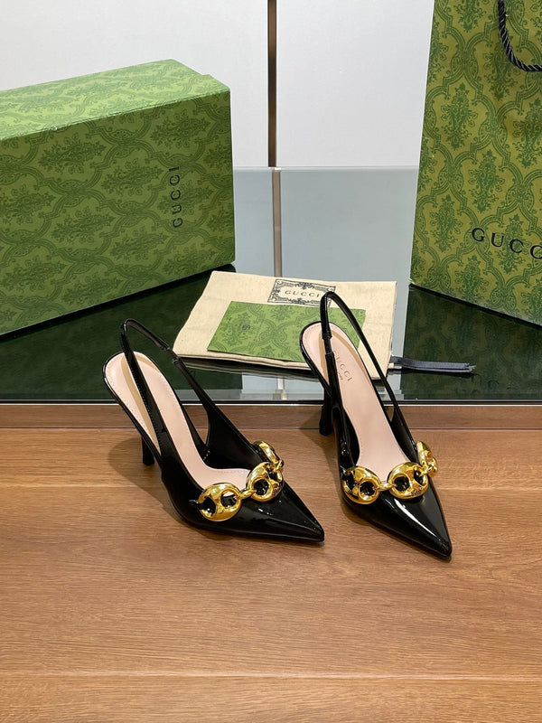GG HIGH SLINGBACK 10,5 CM IN PELLE DI VITELLO NERA LUCIDA