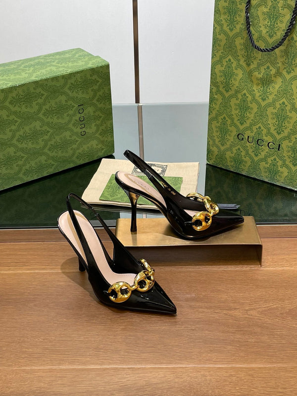 GG HIGH SLINGBACK 10,5 CM IN PELLE DI VITELLO NERA LUCIDA