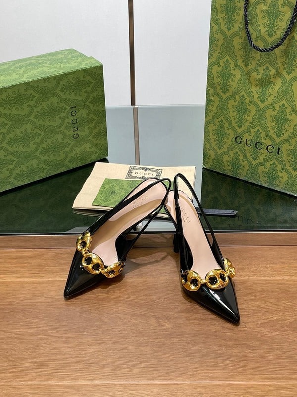 GG HIGH SLINGBACK 10,5 CM IN PELLE DI VITELLO NERA LUCIDA