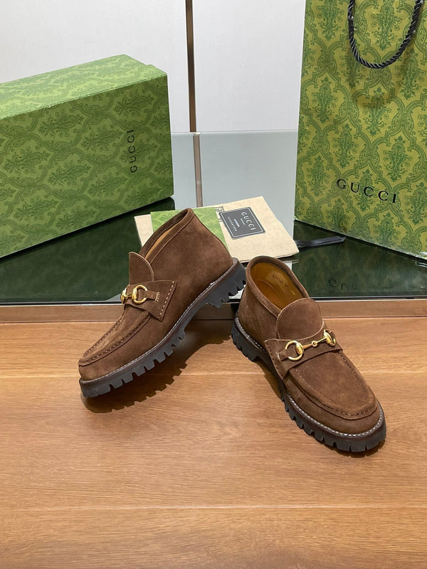 GG Ankle Boot With Horsebit 15 Dark Brown Suede