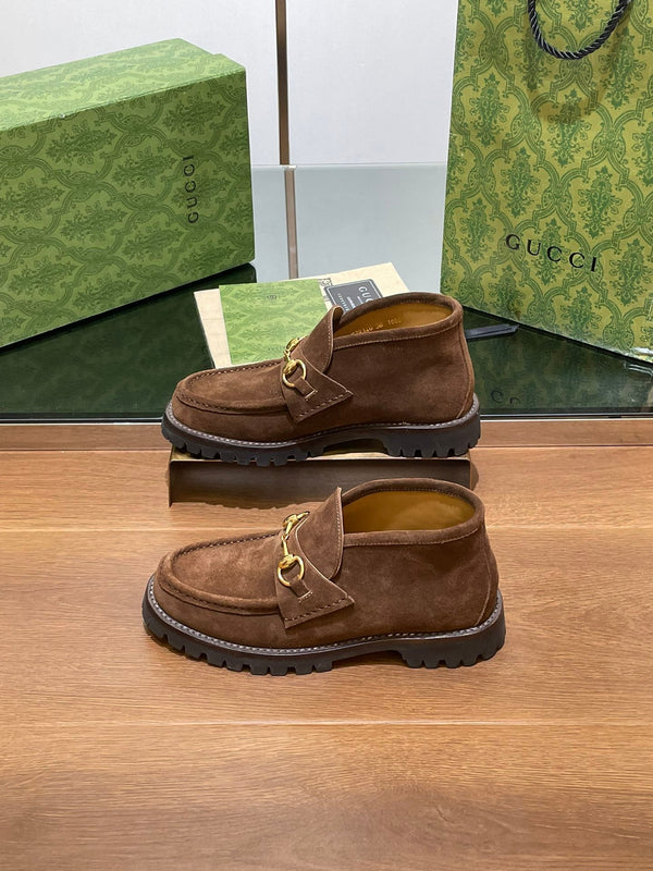 GG Ankle Boot With Horsebit 15 Dark Brown Suede