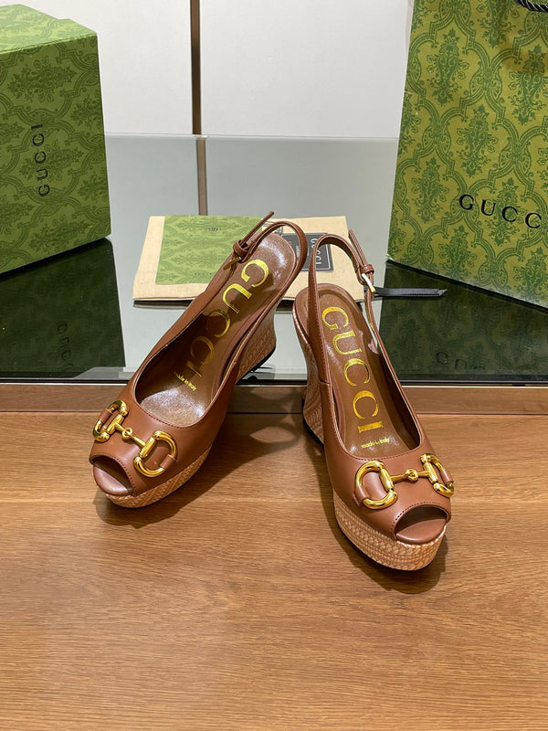 GG WEDGE PLATFORM IN CHOCOLATE BROWN CALFSKIN