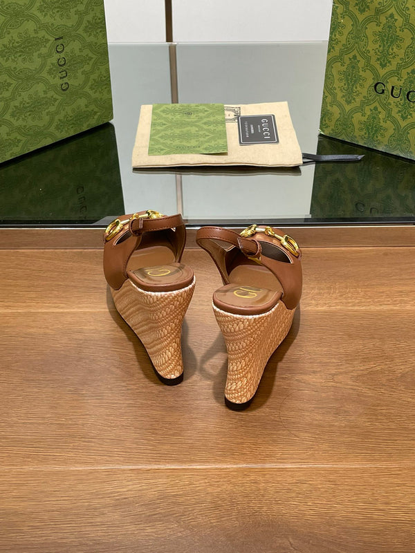 GG WEDGE PLATFORM IN CHOCOLATE BROWN CALFSKIN