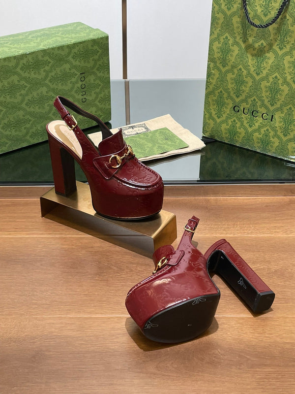 GG WOMEN'S HORSEBIT PLATFORM SLINGBACK IN ROSSO ANCORA RED CALFSKIN