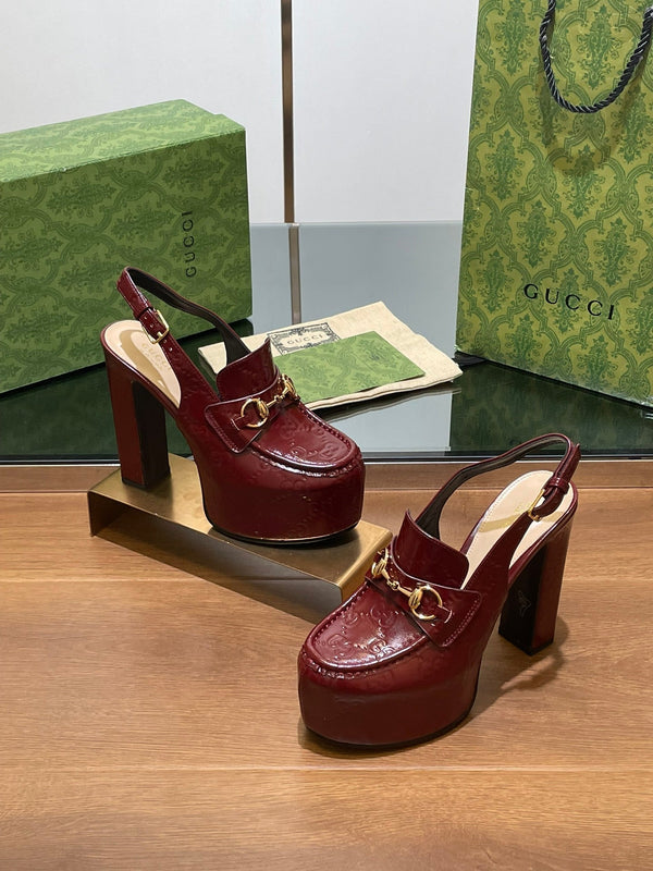 GG WOMEN'S HORSEBIT PLATFORM SLINGBACK IN ROSSO ANCORA RED CALFSKIN