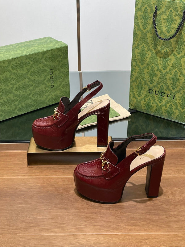 GG WOMEN'S HORSEBIT PLATFORM SLINGBACK IN ROSSO ANCORA RED CALFSKIN