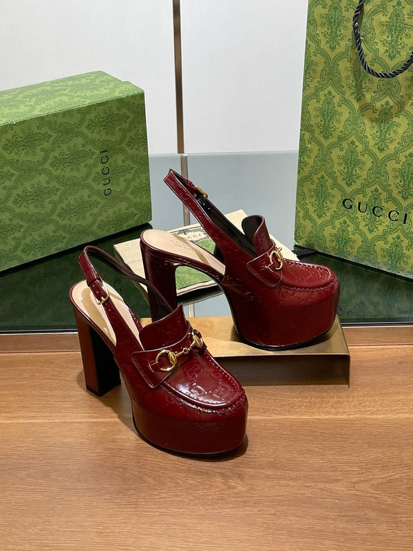 GG WOMEN'S HORSEBIT PLATFORM SLINGBACK IN ROSSO ANCORA RED CALFSKIN