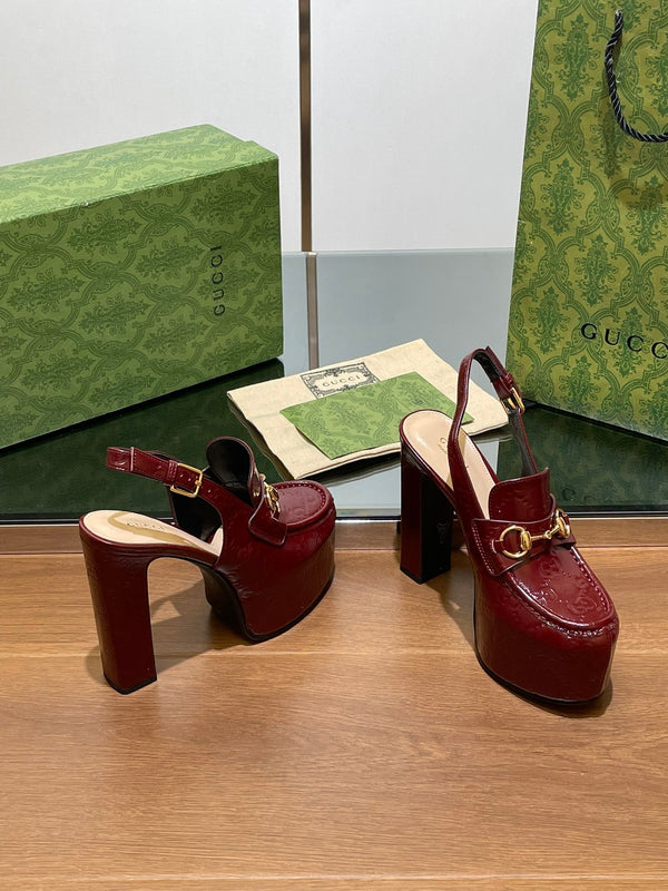 GG WOMEN'S HORSEBIT PLATFORM SLINGBACK IN ROSSO ANCORA RED CALFSKIN