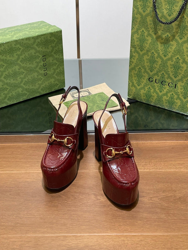 GG WOMEN'S HORSEBIT PLATFORM SLINGBACK IN ROSSO ANCORA RED CALFSKIN