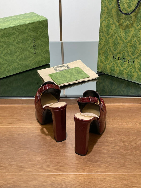 GG WOMEN'S HORSEBIT PLATFORM SLINGBACK IN ROSSO ANCORA RED CALFSKIN