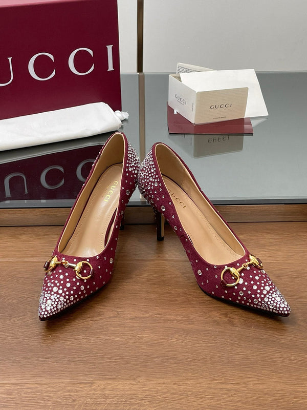 GG Horsebit Pump 85 Red Ebony Monogram Canvas Crystal-Embellished