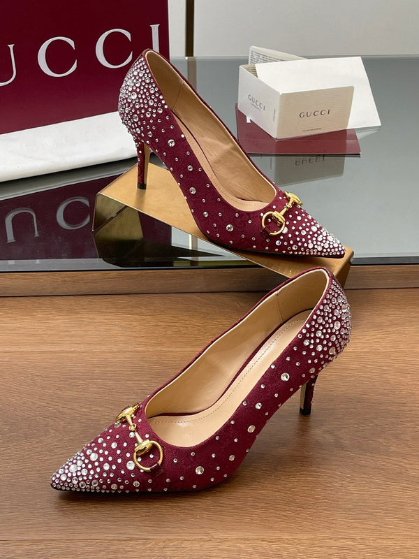 GG Horsebit Pump 85 Red Ebony Monogram Canvas Crystal-Embellished