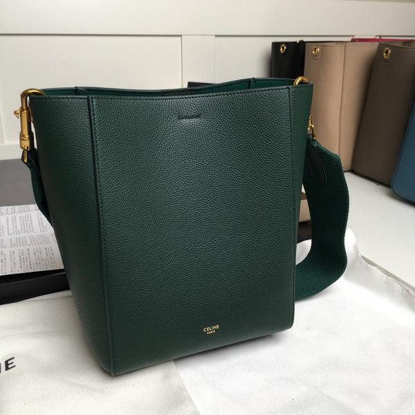 BORSA SANGLE SEAU SECCHIELLO 24 PELLE DI VITELLO VERDE FORESTA
