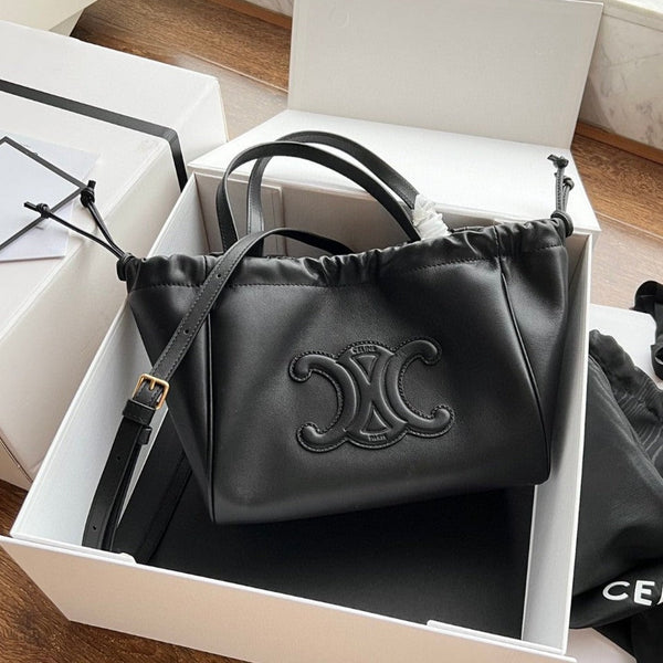 CABAS PICCOLA CON COULISSE CUIR TRIOMPHE 22 PELLE DI VITELLO NERA