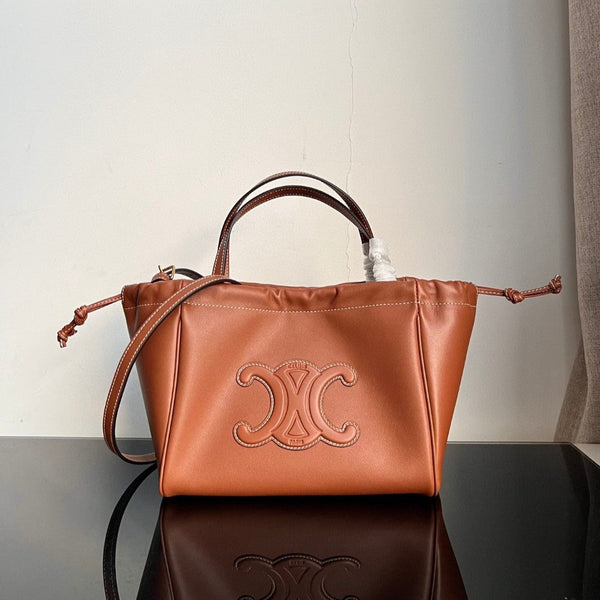 CABAS PICCOLA CON COULISSE CUIR TRIOMPHE 22 PELLE DI VITELLO MARRONE