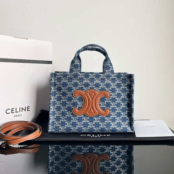 PICCOLA CABAS THAIS 25.5 MONOGRAM BLU DENIM TRIOMPHE PELLE DI VITELLO