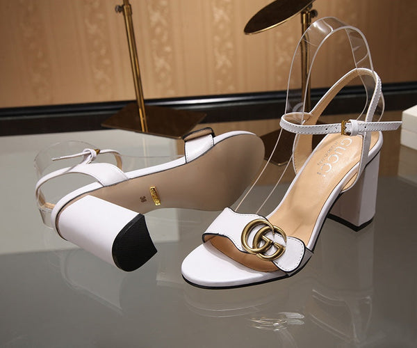 GG Marmont Ankle Strap Sandal 8cm White Sheepskin 342563