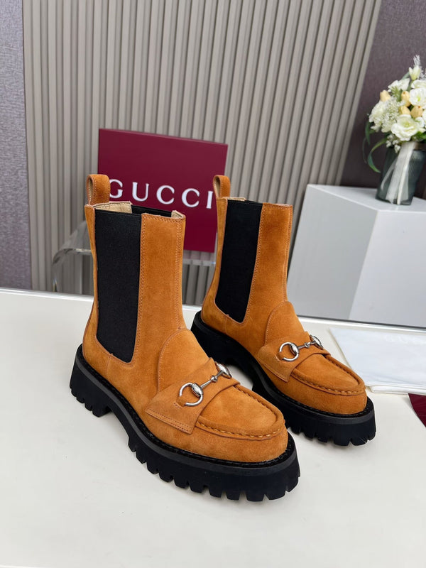 Gucci Ankle Boot with Horsebit Light Brown Suede 476795