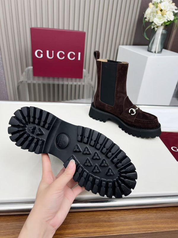 Gucci Ankle Boot with Horsebit Dark Burgundy Suede 476794