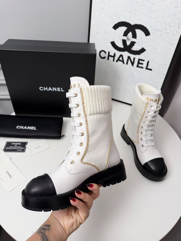 CC 26s Bottine Noir Blanc Cuir Laine