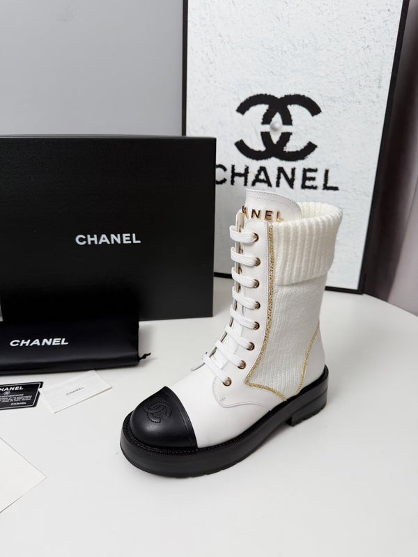 CC 26s Bottine Noir Blanc Cuir Laine