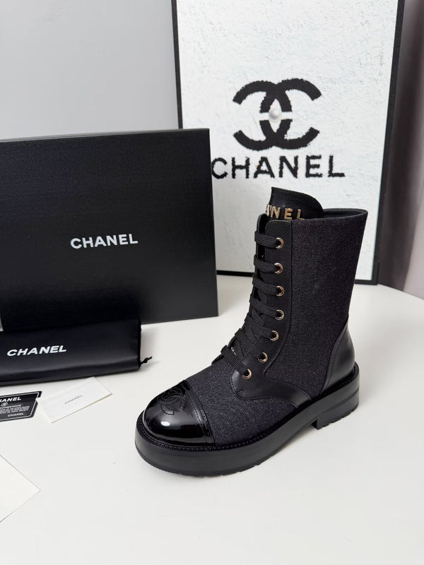 CC 26s Bottine Noir Bleu Denim Cuir Verni