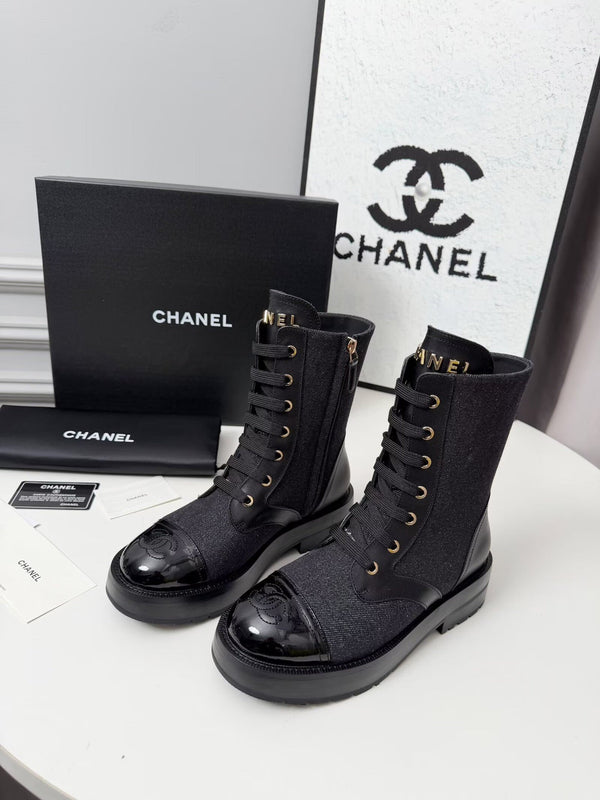 CC 26s Bottine Noir Bleu Denim Cuir Verni