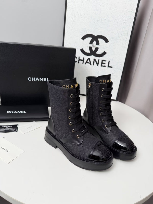 CC 26s Bottine Noir Bleu Denim Cuir Verni