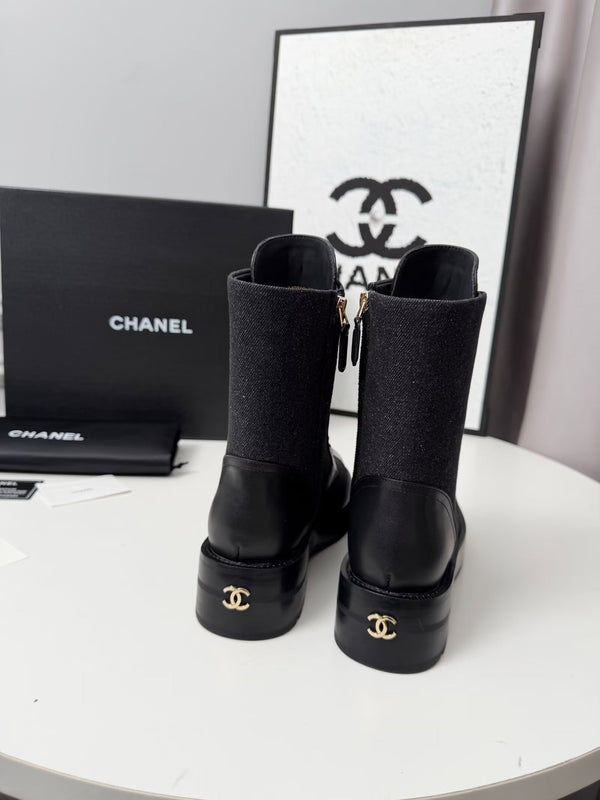 CC 26s Bottine Noir Bleu Denim Cuir Verni