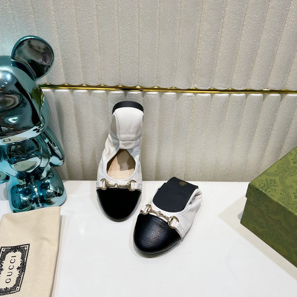 GG BALLET SUPER SLIM BUCKLE BLACK AND WHITE LAMBSKIN