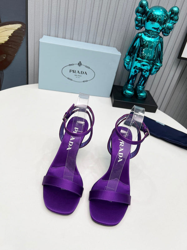 Prad 26s Ankle Strap Sandals Stiletto Heel 80mm In Deep Purple Satin