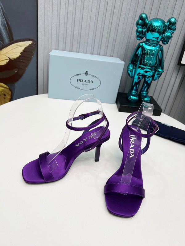 Prad 26s Ankle Strap Sandals Stiletto Heel 80mm In Deep Purple Satin