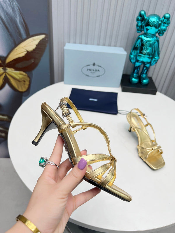 Prad 26s Strappy Sandals Stiletto Heel 60mm In Gold Calfskin