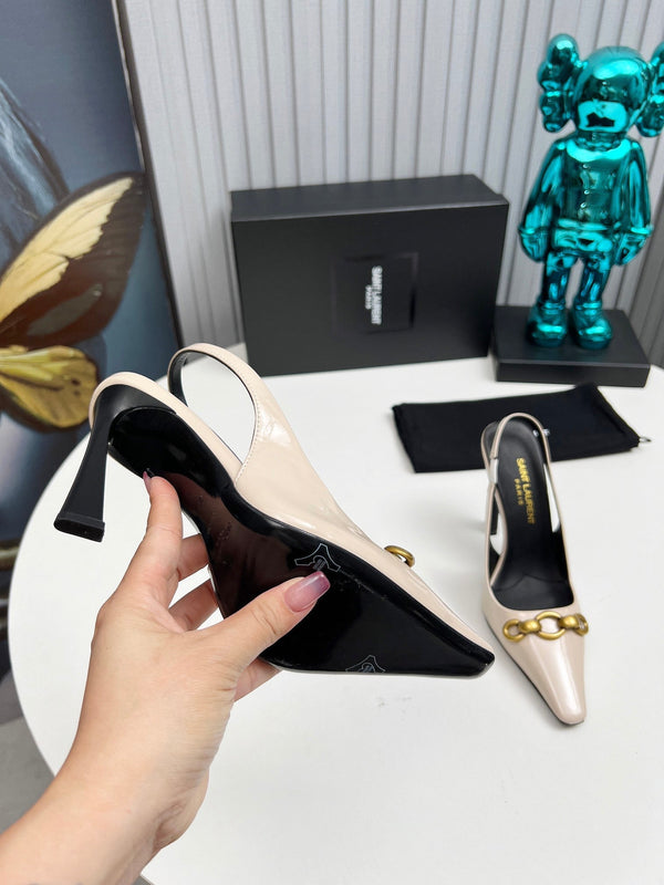 YSL Hermione Slingback 11cm Cuir Verni Beige 680407