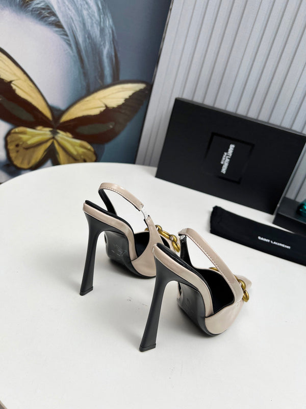 YSL Hermione Slingback 11cm Cuir Verni Beige 680407