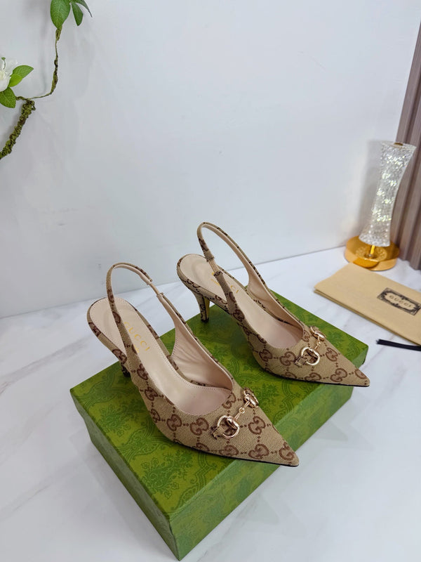 GG 26 Slingback Tissu Beige Marron 592422