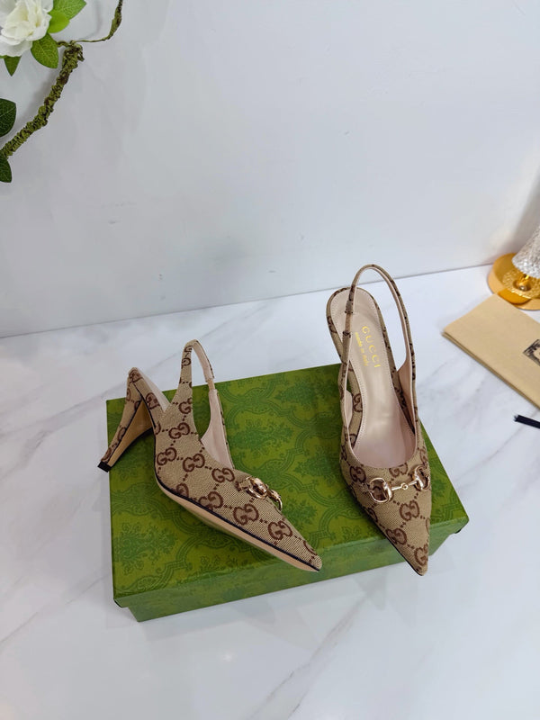 GG 26 Slingback Tissu Beige Marron 592422