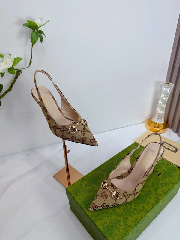 GG 26 Slingback Tissu Beige Marron 592422
