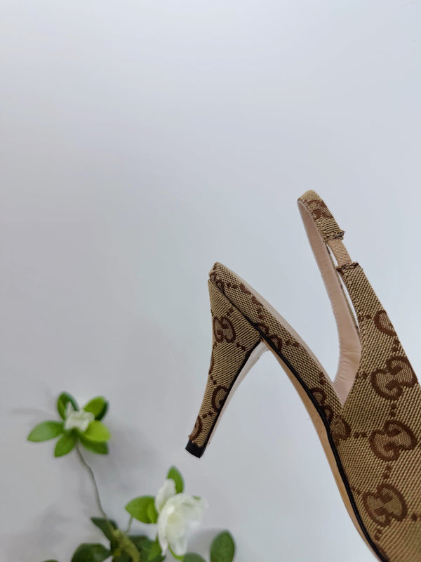 GG 26 Slingback Tissu Beige Marron 592422