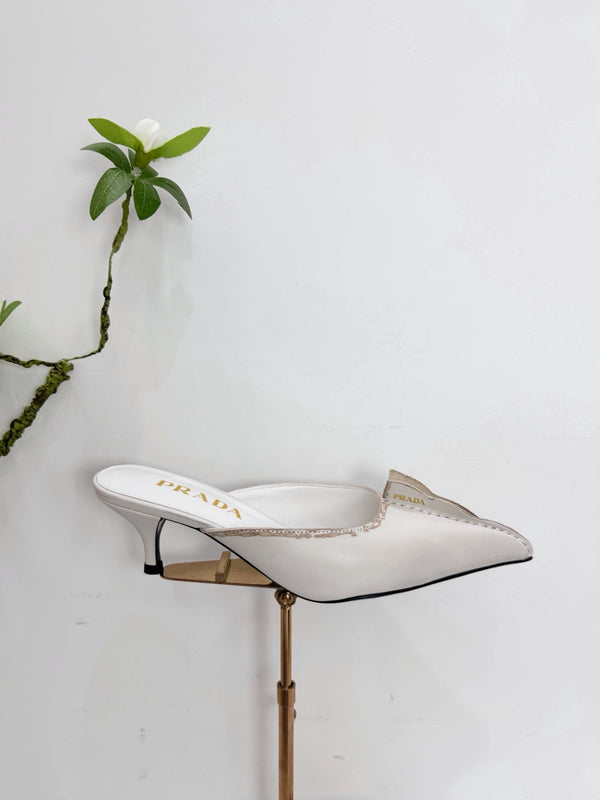 PRA 26SS Mule à talon aiguille 55 Ivoire Beige Cuir de vachette 592409