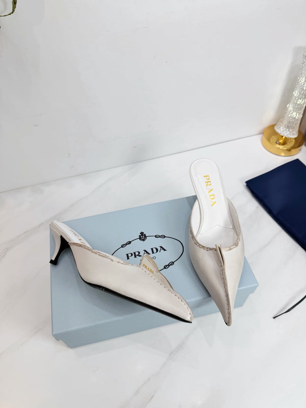 PRA 26SS Mule à talon aiguille 55 Ivoire Beige Cuir de vachette 592409