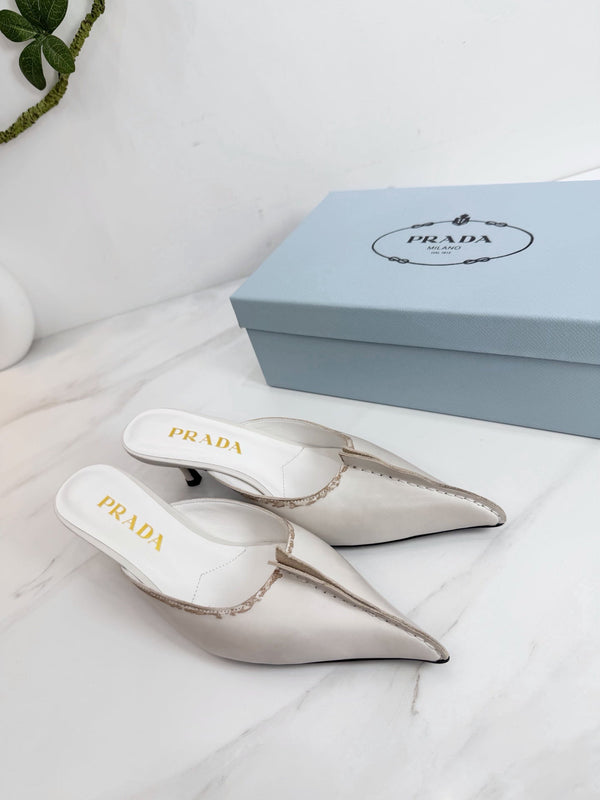 PRA 26SS Mule à talon aiguille 55 Ivoire Beige Cuir de vachette 592409