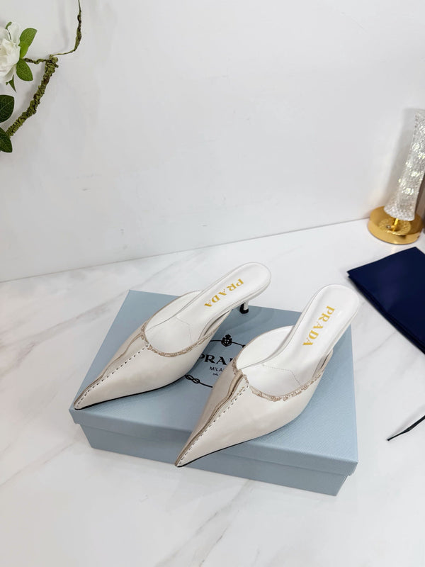 PRA 26SS Mule à talon aiguille 55 Ivoire Beige Cuir de vachette 592409