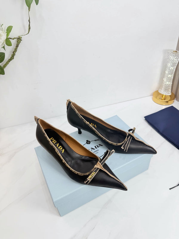 PRA 26SS Escarpins 55 Noir Beige Cuir de vachette 592405